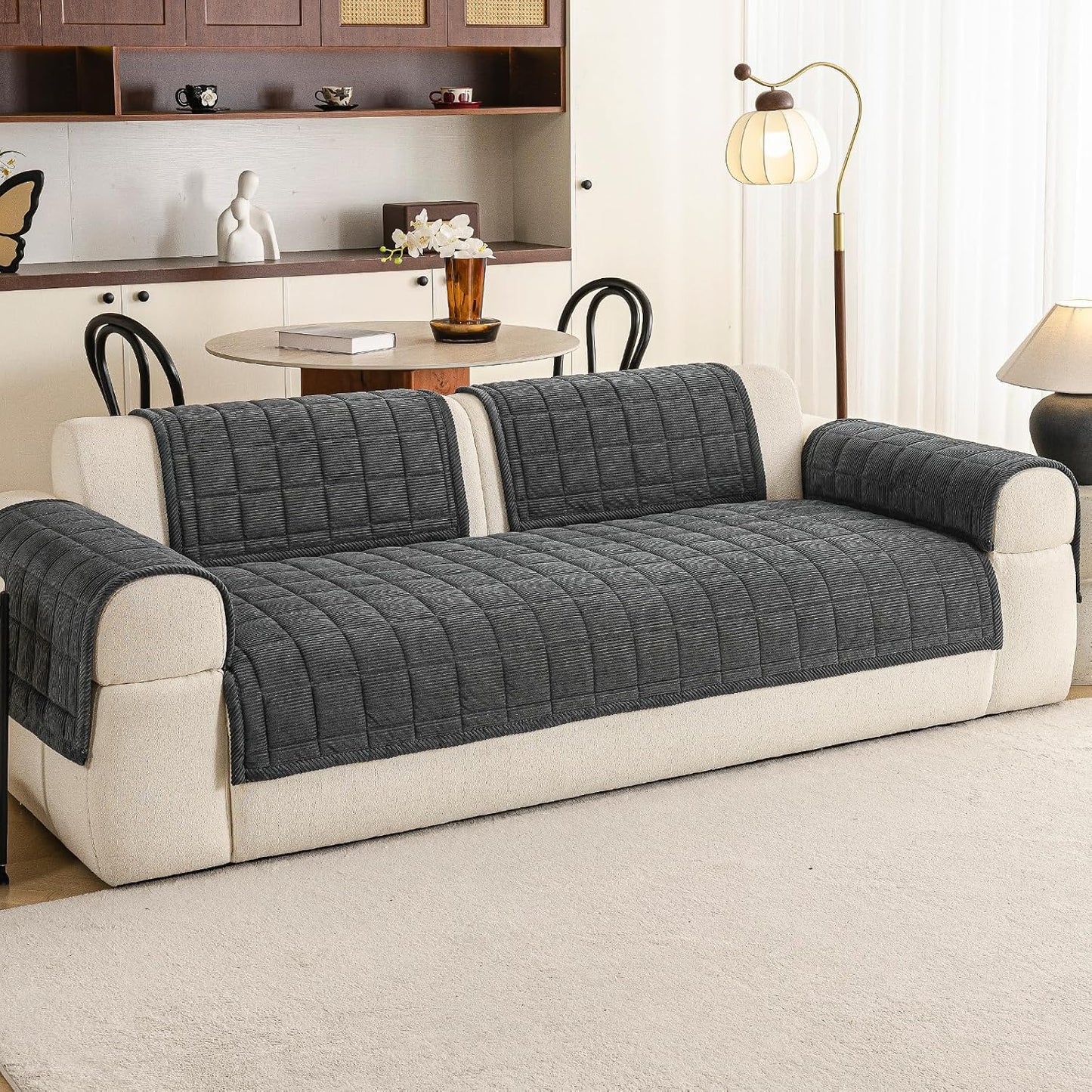 Velvet Couch Covers for Sectional Sofa Washable, Non-Slip L Shaped Sectional Couch Cover, Soft Pet Couch Covers for Sofa, Furniture Slipcovers for Loveseat(1PC,35"x63",Dark Grey)