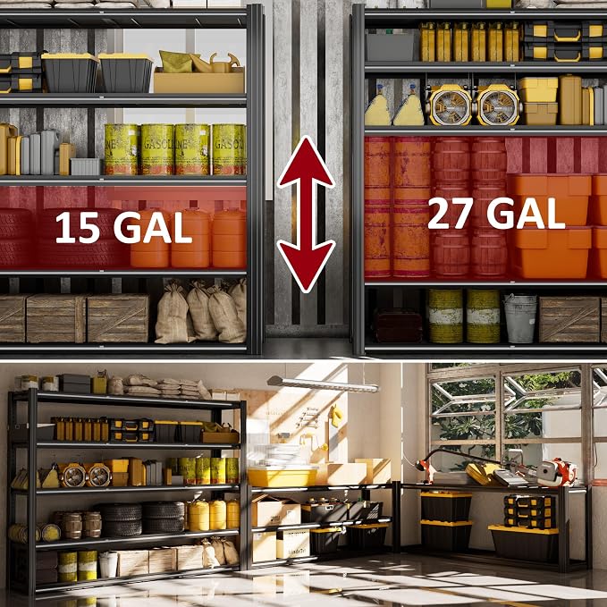 60" W Garage Shelving 5-Tier Storage Shelves Adjustable Metal Shelving Units - Image 5