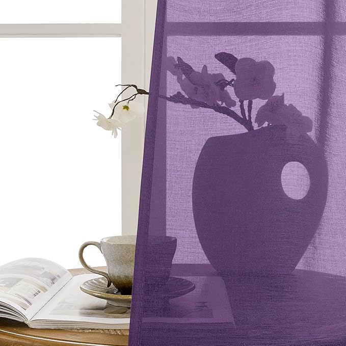 Tollpiz Sheer Door Curtain Closet Linen Textured Curtains Sheer Doorway Light - Image 9