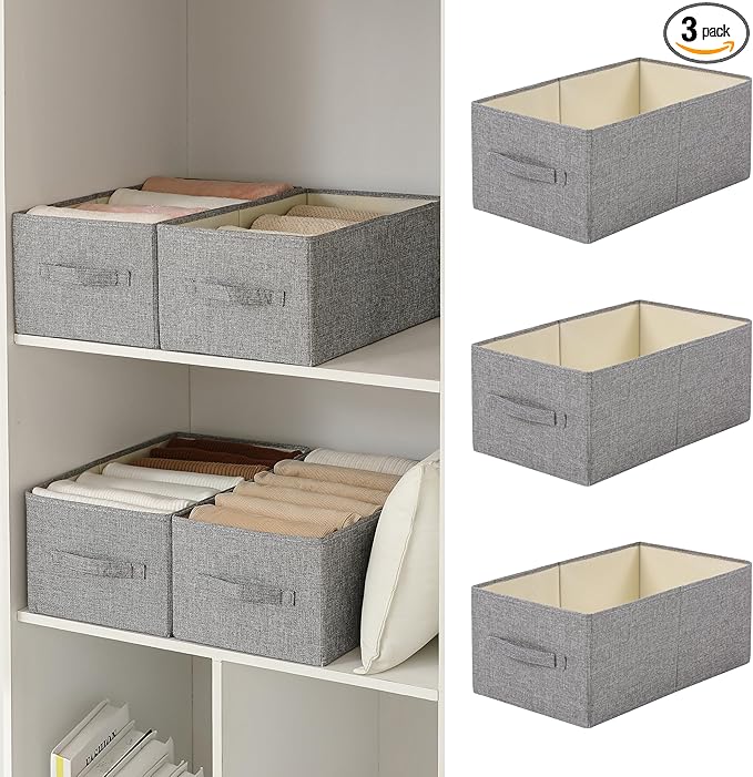 Linen Folding Storage Bins, 3 Pack Large Storage Baskets, Clothing Storage Bins by Unknown