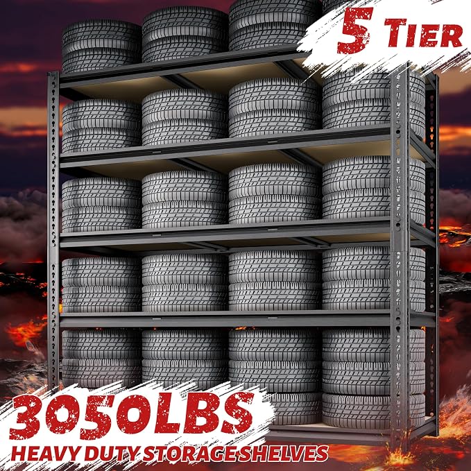 48"W Garage Shelving, 3050LBS Storage Shelves Heavy Duty, 5 Tier Metal Shelving - Image 4
