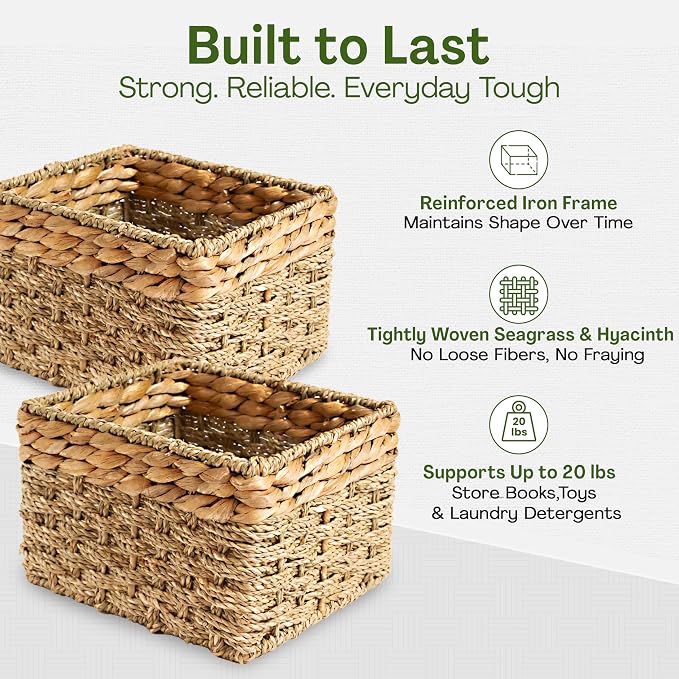 Small Wicker Baskets for Storage 2-Pack, Woven Baskets for Organizing Living - Image 3