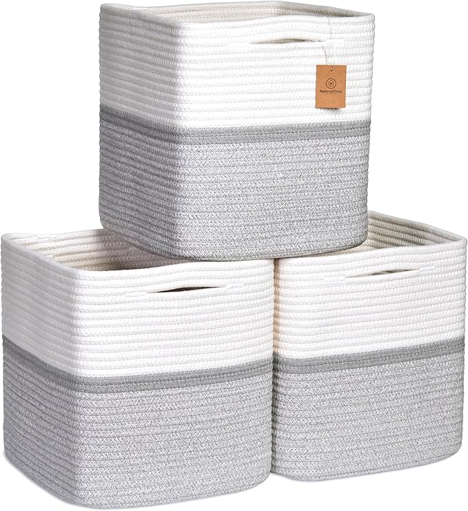 NaturalCozy Storage Cubes 11 Inch Cotton Rope Woven Baskets by NaturalCozy