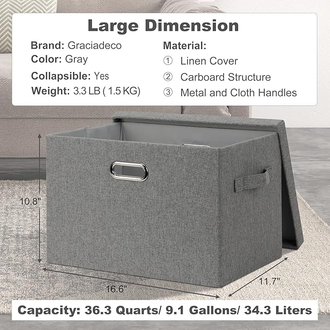 Large 17" 36 Quart Collapsible Stackable Storage Bins - Image 2