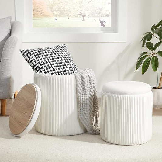 Round Ottoman with Storage Set of 2, Vanity Stool with Storage by RoyalWindsor