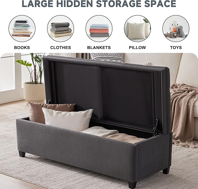 50" Storage Ottoman Bench, Tufted Ottoman - Image 3
