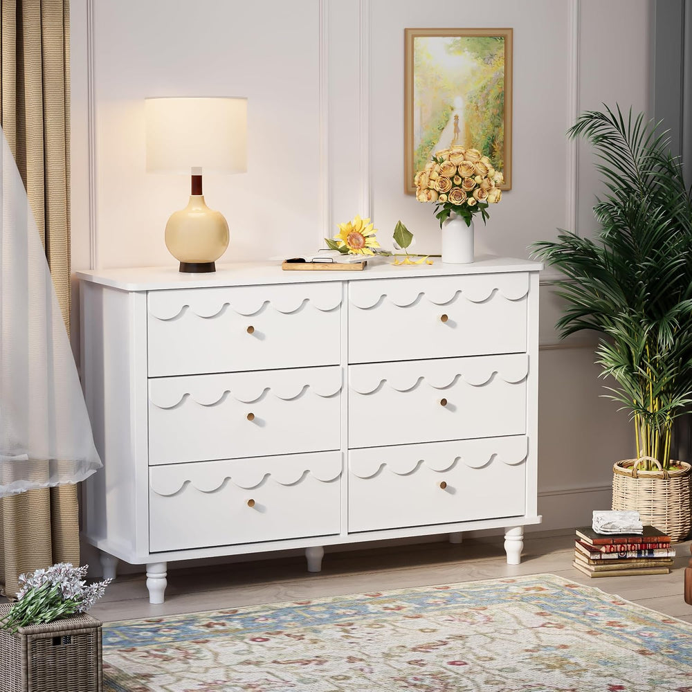 Anbuy Scalloped Dresser for Bedroom White 6 Drawer Dresser for Girls, Modern ...