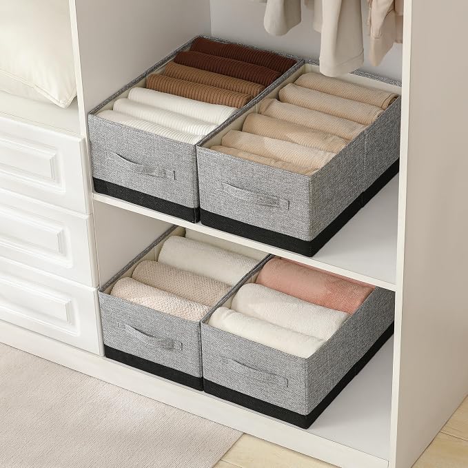 Linen Folding Storage Bins, 3 Pack Large Storage Baskets, Clothing Storage Bins - Image 8