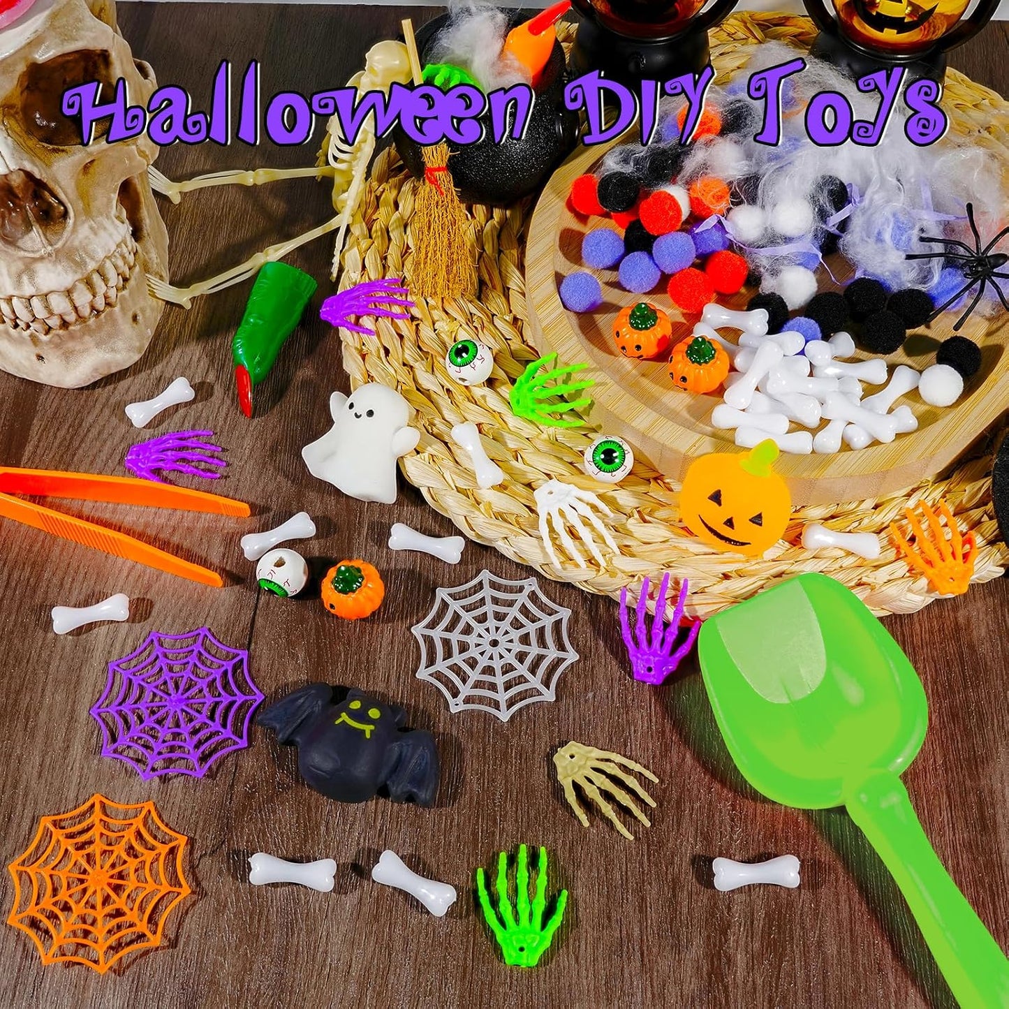 Hiawbon Halloween Sensory Bin Kits Sensory Bin Fillers | with Spider Spider Web Bat Halloween Sensory Box for Halloween Birthday