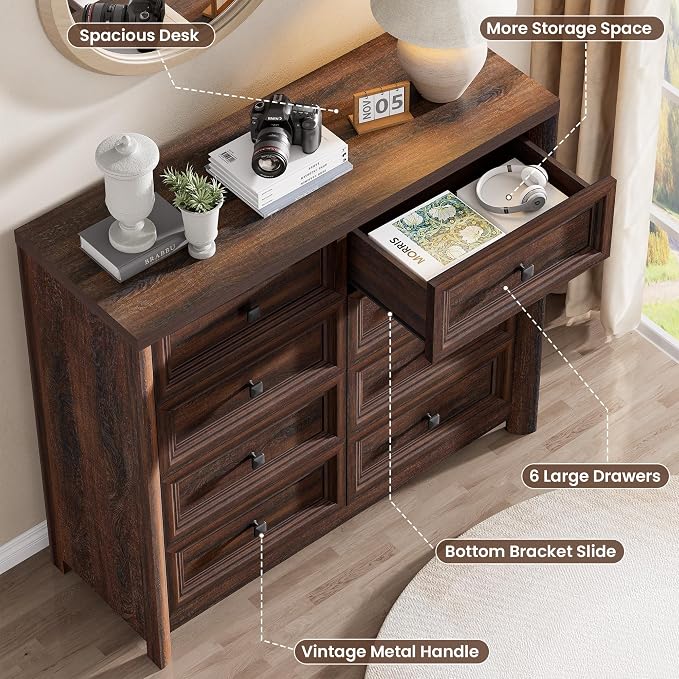 Farmhouse 8 Drawer Dresser for Bedroom, 43.3" Wide Dresser TV Stand, Storage - Image 7