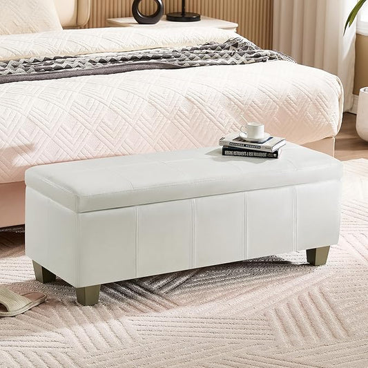 41" Faux Leather Storage Ottoman, Stitch Tufted Rectangle Upholstered End of by WUTUTUEE