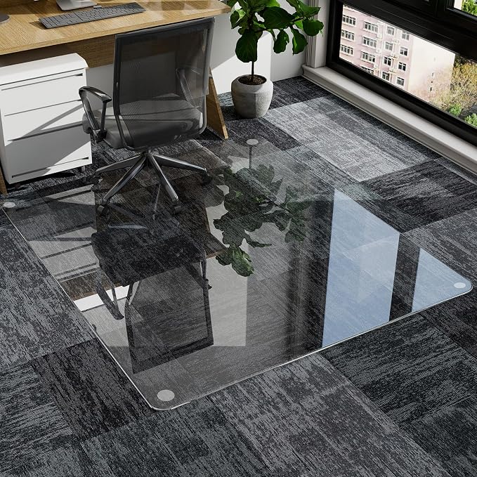 GLSLAND 46"x46" Tempered Glass Chair Mat Square Heavy-Duty Floor Protector by GLSLAND