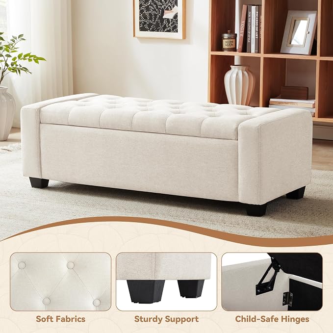 48" Ottoman with Storage, Large Storage Ottoman Bench - Image 5