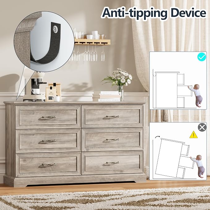 6 Drawer Dresser for Bedroom, Rustic Farmhouse Dresser - Image 6