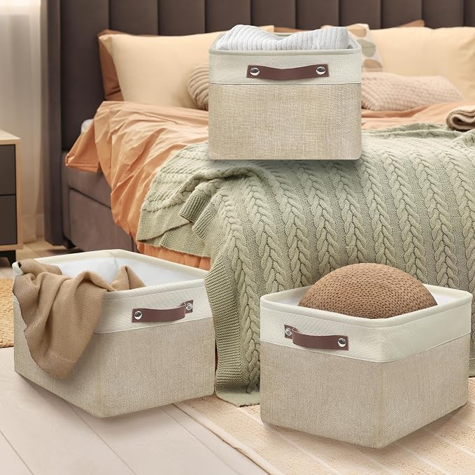 SIMPLE HOUSEWARE Large Fabric Storage Bin, 3 Pack - Image 5