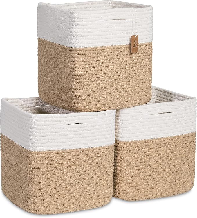 NaturalCozy Storage Cubes 11 Inch Cotton Rope Woven Baskets by NaturalCozy