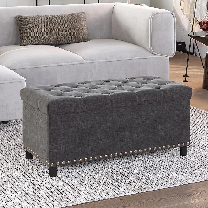 BELLEZE 35" Tufted Ottoman, Storage Bench by BELLEZE