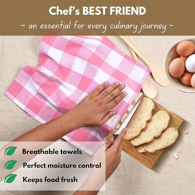 Native Fab Pink Checked Kitchen Towel 16"x26" - Image 3