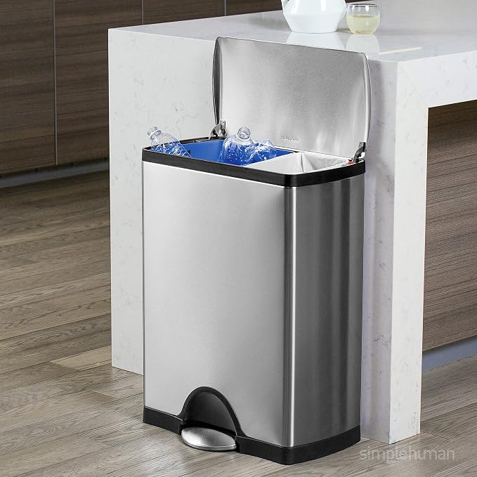 simplehuman Rectangular Dual Compartment Recycling Kitchen Step Trash Can - Image 3