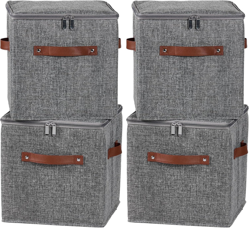4PCS Storage Cubes with Lids Cotton Linen Fabric Bins Boxes
