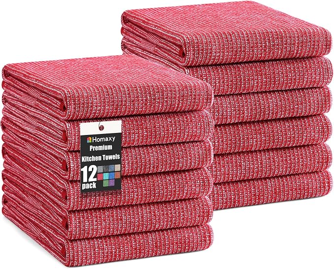 Homaxy Premium Kitchen Towels, Large Cotton Kitchen Hand Towels, Flat and Terry by Homaxy