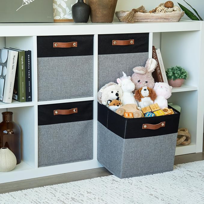 OrganiHaus 13x13 Cube Fabric Storage Bins Set of 4, Fabric Storage Cubes w/ - Image 3