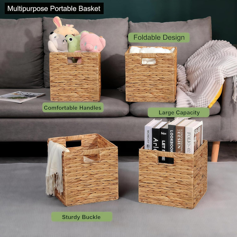 11 x 11 x 11 in Woven Storage Baskets,Set of 4 Wicker Cubes Baskets,Natural