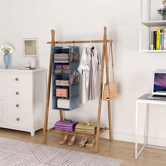 MAX Houser 5 Shelf Hanging Closet Organizer, Space Saver, Cloth Hanging Shelves - Image 2