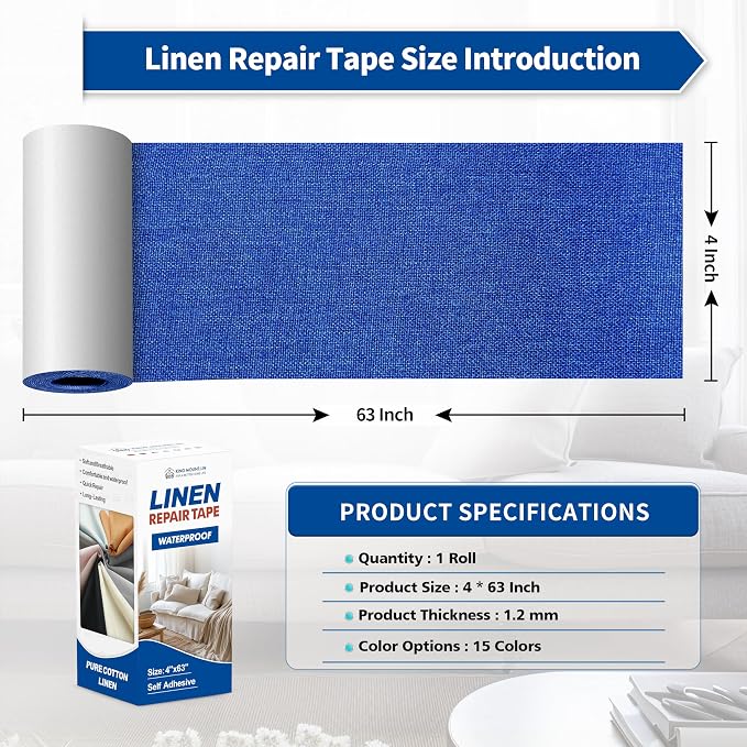 KING MOUNTAIN Linen Repair Patches, Self-Adhesive Fabric Patches, 4 X 63 inch - Image 4