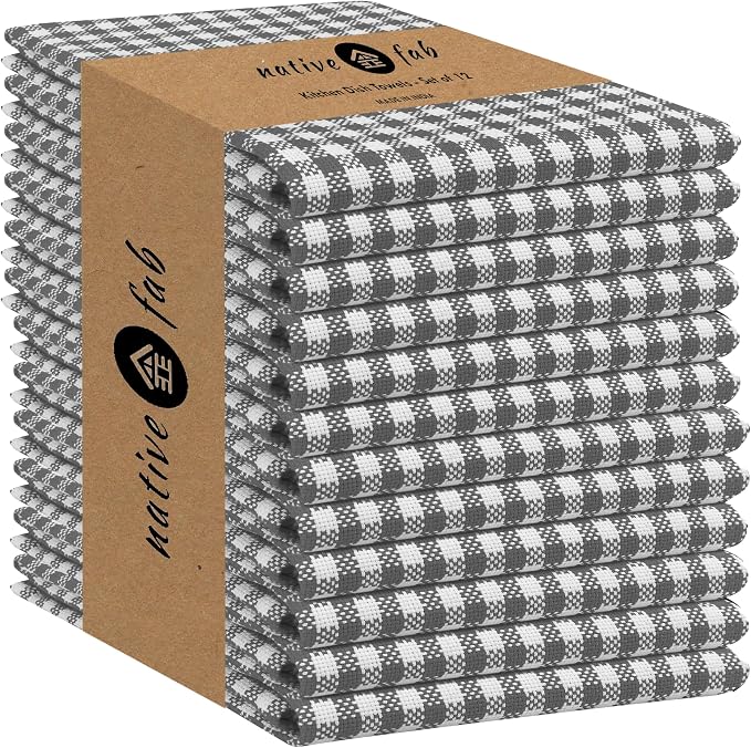 Native Fab 12 Pack Gingham Mini Check Kitchen Dish Towel Cotton Durable by NativeFab