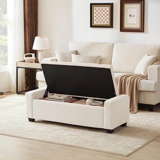 48" Ottoman with Storage, Storage Ottoman Bench with Safety Hinge, Upholstered - Image 3