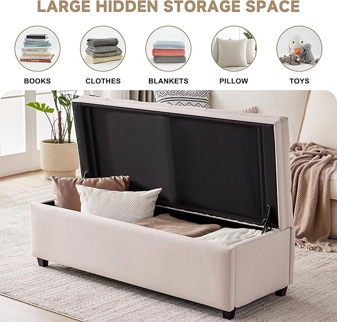 50" Storage Ottoman Bench, Tufted Ottoman
