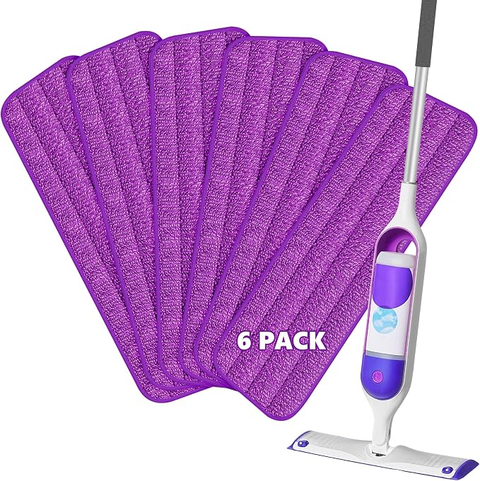 HOMTOYOU Reusable Pads Refills for Swiffer Power Mop: 6 Pack Microfiber Pad for by HOMTOYOU