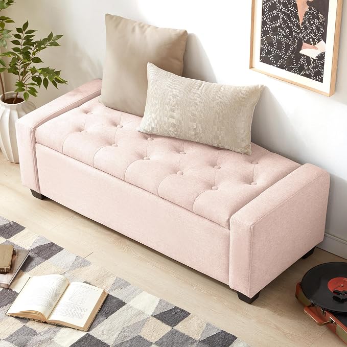 48" Ottoman with Storage, Upholstered Entryway Bench with Seating - Image 5