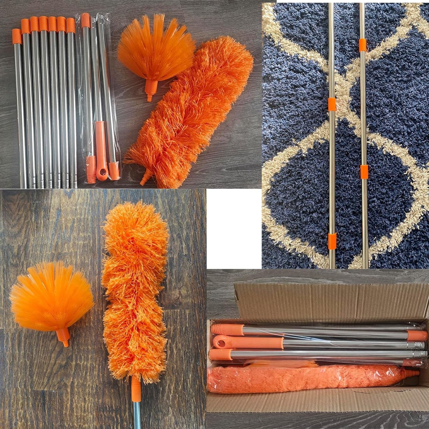 20 Feet High Reach Duster Kit with 2-14 ft Extension Pole, Cobweb & Corner Brush Cleaning Duster Kit for Cleaning, Microfiber Feather Duster Cleaner with Washable Head for Ceiling Fan, Furniture, Home