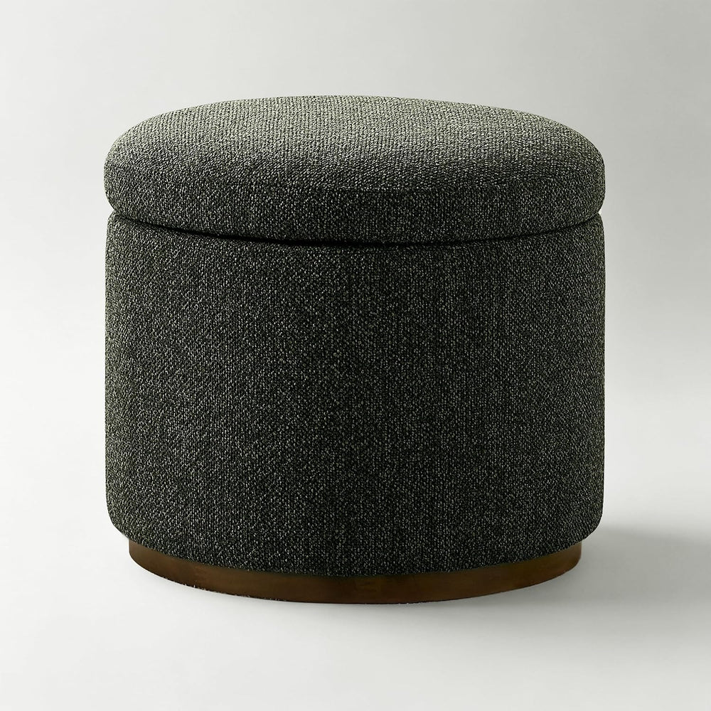 Round Storage Ottoman, 20" Boucle Ottoman Foot Rest Stool (Green)