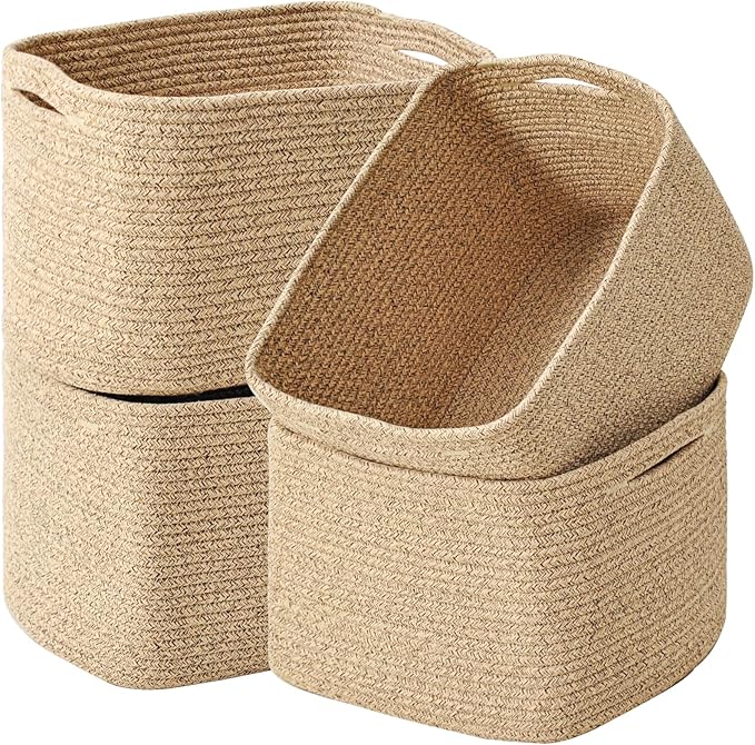Storage Baskets for Organizing & Shelves, Woven Cotton Rope Organization Bins by ICERZCZ