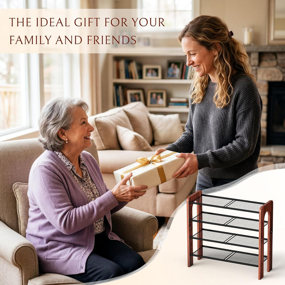 Wooden 4-Tier Shoe Rack, Free Standing Shoe Storage Organizer with Wood Legs ...