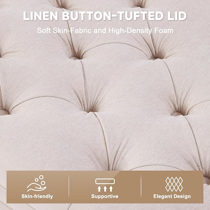 50" Storage Ottoman Bench, Tufted Ottoman