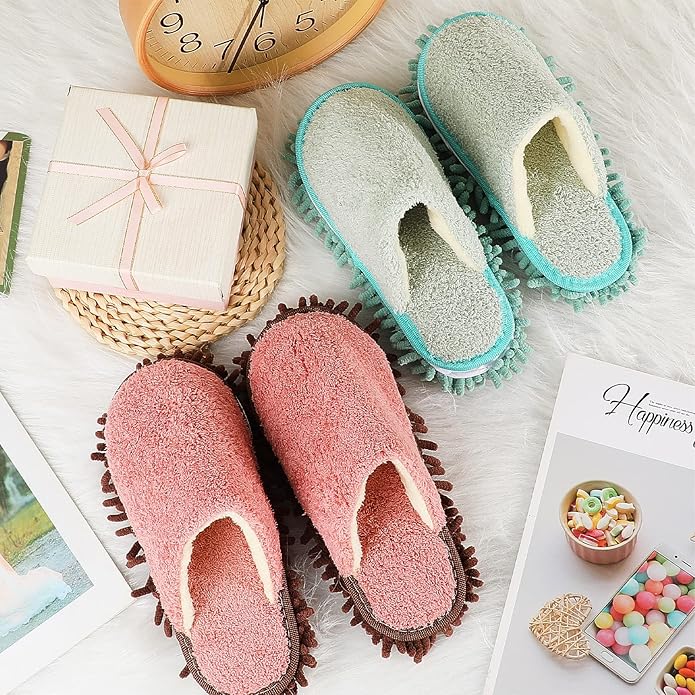 Jecery 2 Pair Microfiber Slippers Floor Cleaning Chenille Mop Slippers Base - Image 4