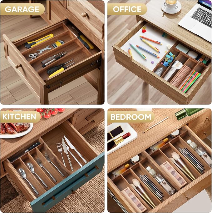 Silverware Organizer, 10 Inch Utensil Organizer Kitchen Drawer Organizer Acacia - Image 6