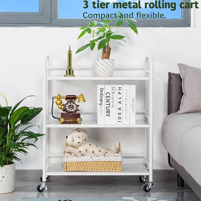 HDANI 3 Tier Metal Rolling Heavy Cart Supports 40 Lbs Per Tier, Rolling Cart - Image 4