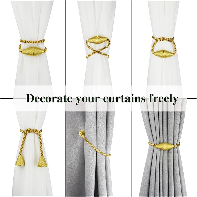 4 Pack Magnetic Curtain Tiebacks Rope Modern Handmade Curtain Tie Backs - Image 5