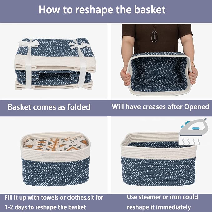 White and Blue Cotton Rope storage Basket Bins Woven Basket - Image 7
