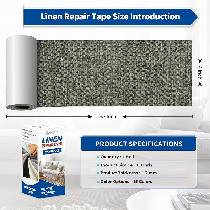 KING MOUNTAIN Linen Repair Patches, Self-Adhesive Fabric Patches, 4 X 63 inch - Image 4