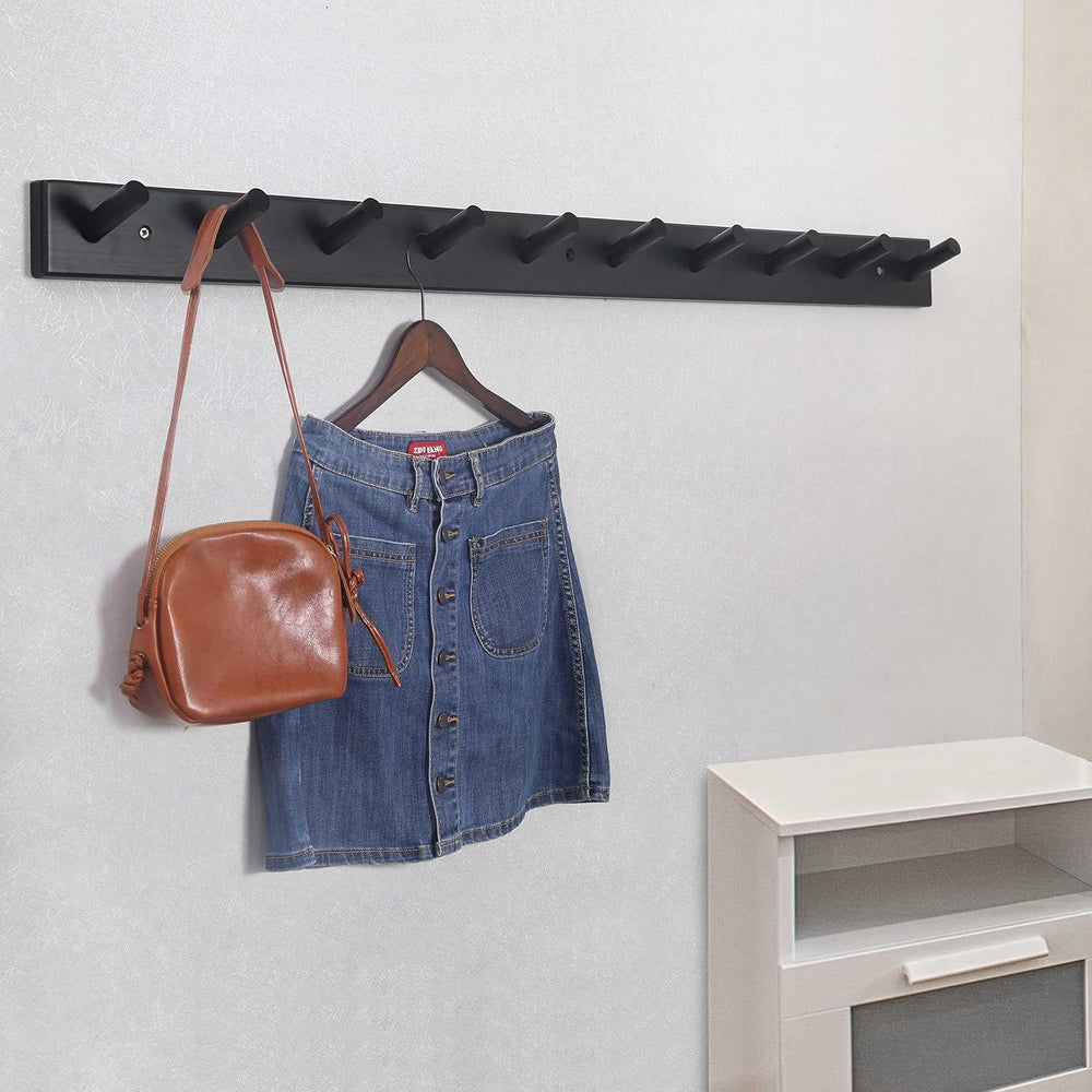 SKOLOO Wall Mounted Coat Rack 38", 10 Hooks, Bamboo, Shaker Style, Black