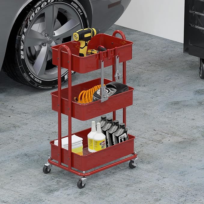 Simple Houseware 3-Tier Heavy Duty Metal Utility Rolling Cart - Image 4