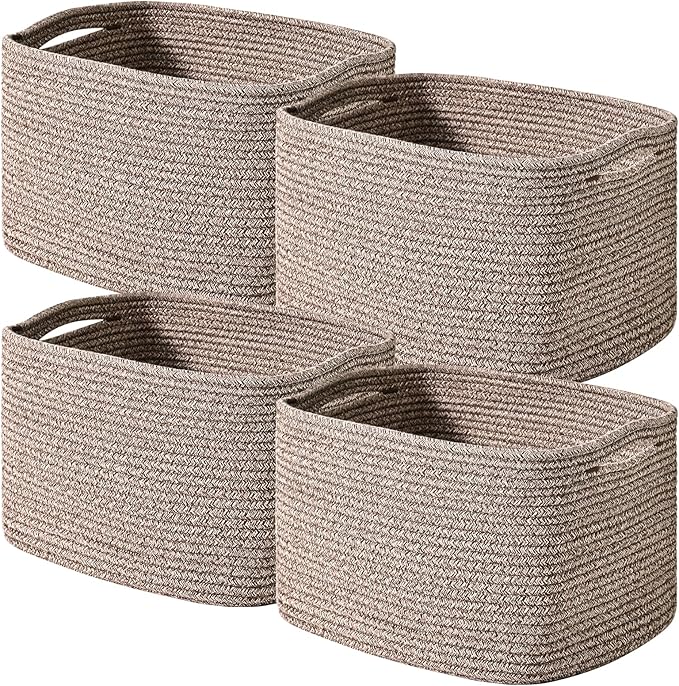 Storage Baskets for Shelves Organizing, Woven Cotton Rope Baskets for Storage by ICERZCZ
