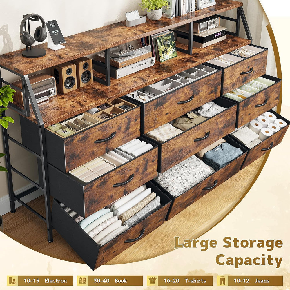Homkdom Dresser for Bedroom with 9 Fabric Drawers & 55.12" W Display...