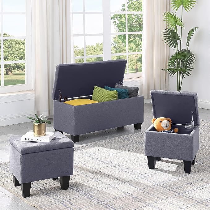 Hinged Storage Ottoman Set of 3 - Image 2